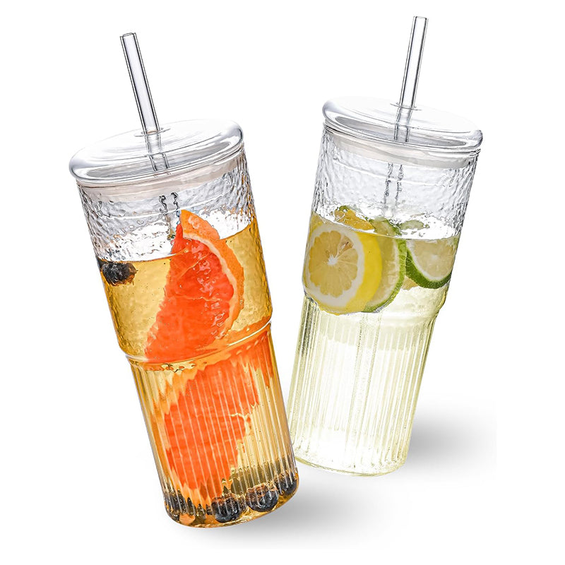 20 oz Glass Tumbler Straw Cup Reusable Wide Mouth Smoothie Cups High Borosilicate Iced Coffee Cup