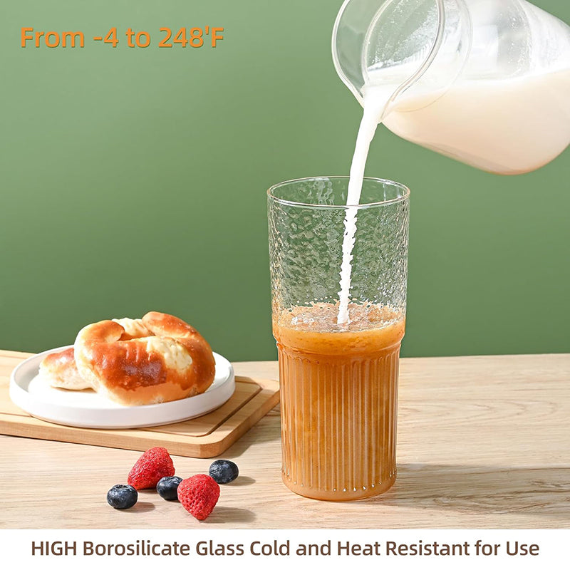 20 oz Glass Tumbler Straw Cup Reusable Wide Mouth Smoothie Cups High Borosilicate Iced Coffee Cup