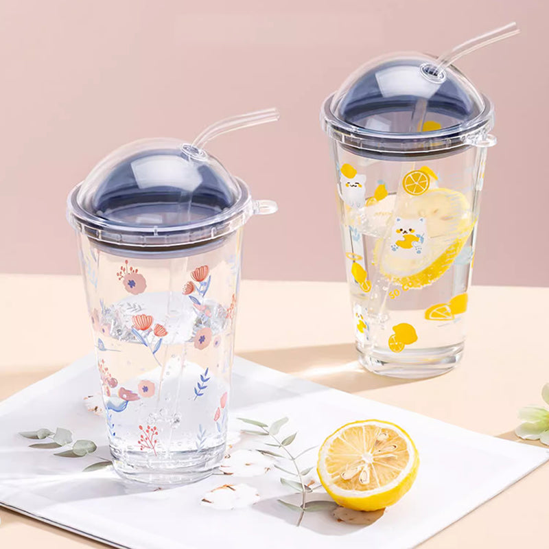 470ML Glass Straw Cup For Girls With High-Looking Large Capacity Portable Milk Cup