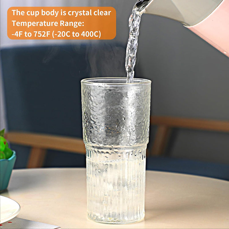 20 oz Glass Tumblers with Lids Smoothie Cup 2-Piece Set, Glass Cups Straw Cup for Water Smoothies Juice Iced Tea Drinks