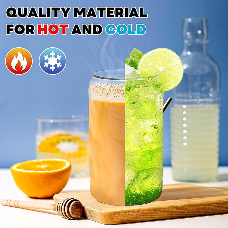 16 oz Glass Cups with Bamboo Lids and Straws Reusable Iced Coffee Cup Beer Can Drinking Jars for Smoothie Whiskey Boba Soda Tea