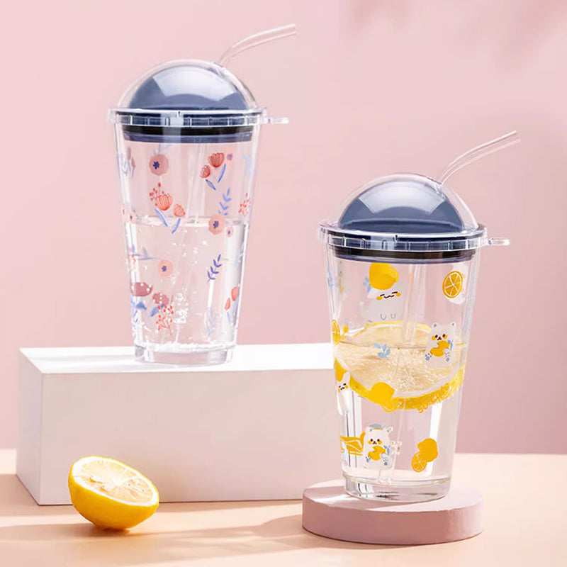 470ML Glass Straw Cup For Girls With High-Looking Large Capacity Portable Milk Cup
