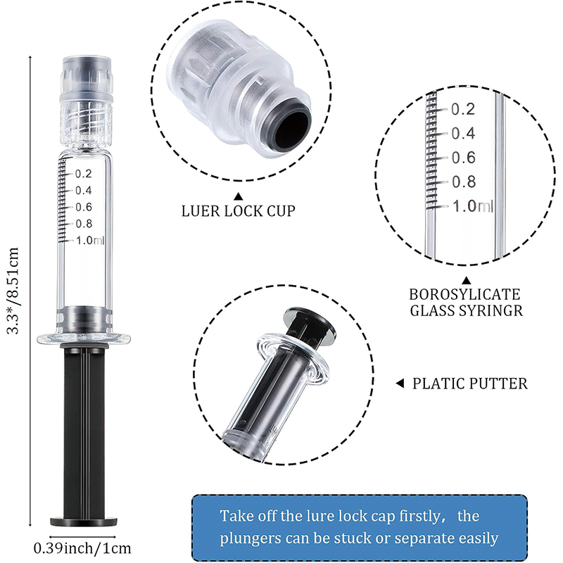 20 PCS Borosilicate Glass 1ml Syringe Anti Leak Luer Connector Syringe, Measuring Syringe for Thick Liquids, Glue, Ink