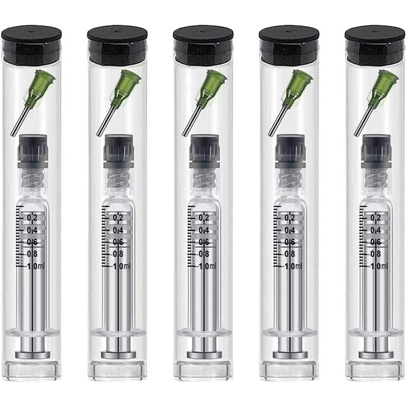 5PCS Borosilicate Glass Luer Lock Syringe, Reusable Glass Syringe, 14 Gauge-1/2" tips needles metal liquid syringe