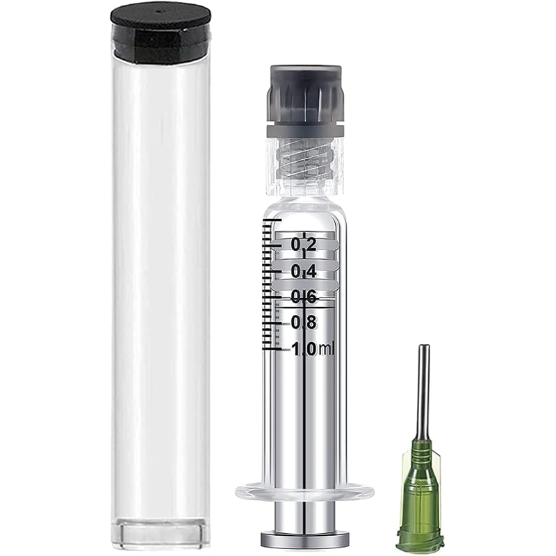 5PCS Borosilicate Glass Luer Lock Syringe, Reusable Glass Syringe, 14 Gauge-1/2" tips needles metal liquid syringe