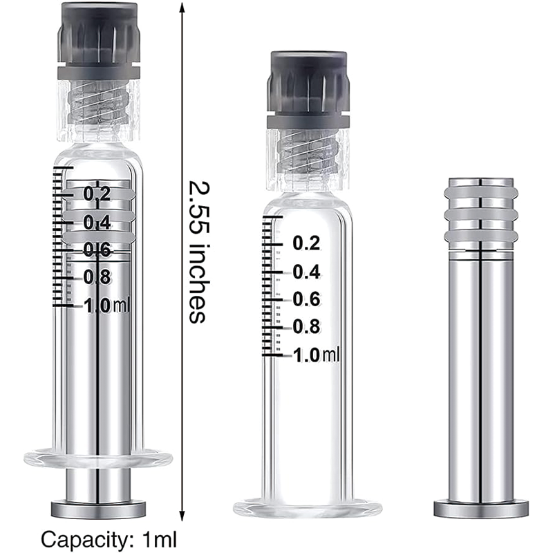 5PCS Borosilicate Glass Luer Lock Syringe, Reusable Glass Syringe, 14 Gauge-1/2" tips needles metal liquid syringe