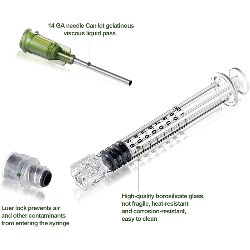 1 ML Borosilicate Glass Luer Syringe, Reusable Glass Syringe with 14 GA Blunt Tip for Art and Craft, Thick Liquid, Oils, Vet, Glue, Lab, Ink