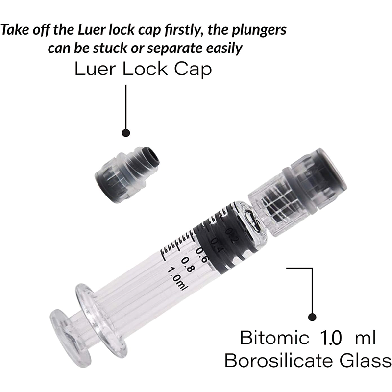 100pcs Borosilicate Glass 1ml Luer Lock Syringe, Non-Medical, Sterile, Heat Resistant, Measurement Markings for Lab, Vet, Craft