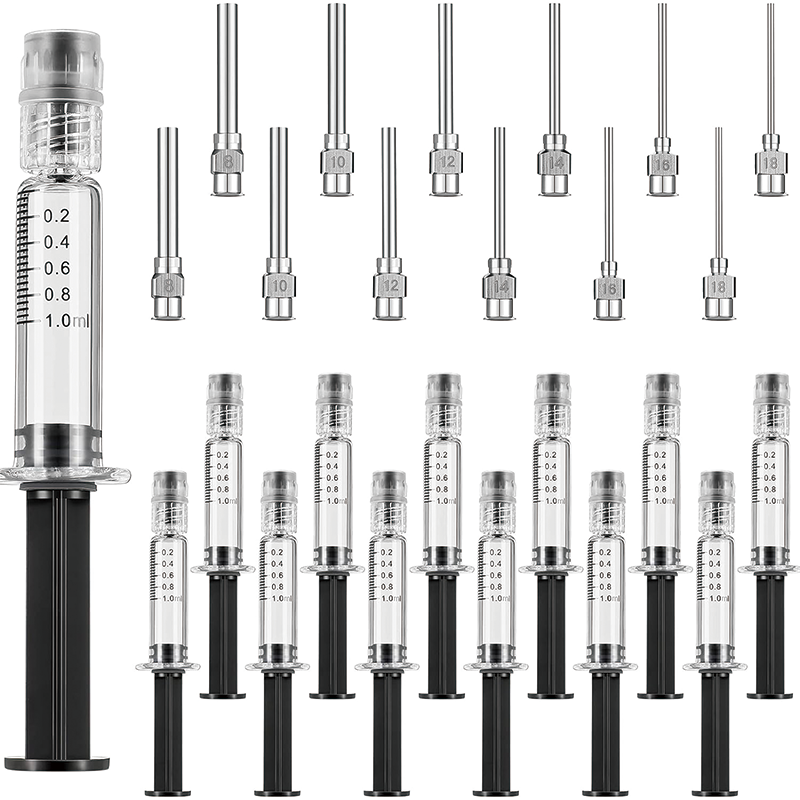 Borosilicate Glass Syringe, 12 Pieces 1 ml Borosilicate Glass Syringe Lock and 12 Pieces Stainless Steel Lock Dispensing Needle for Thick Liquids, Ink, Glue