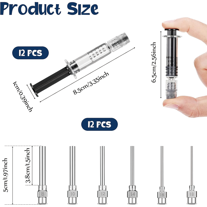 Borosilicate Glass Syringe, 12 Pieces 1 ml Borosilicate Glass Syringe Lock and 12 Pieces Stainless Steel Lock Dispensing Needle for Thick Liquids, Ink, Glue