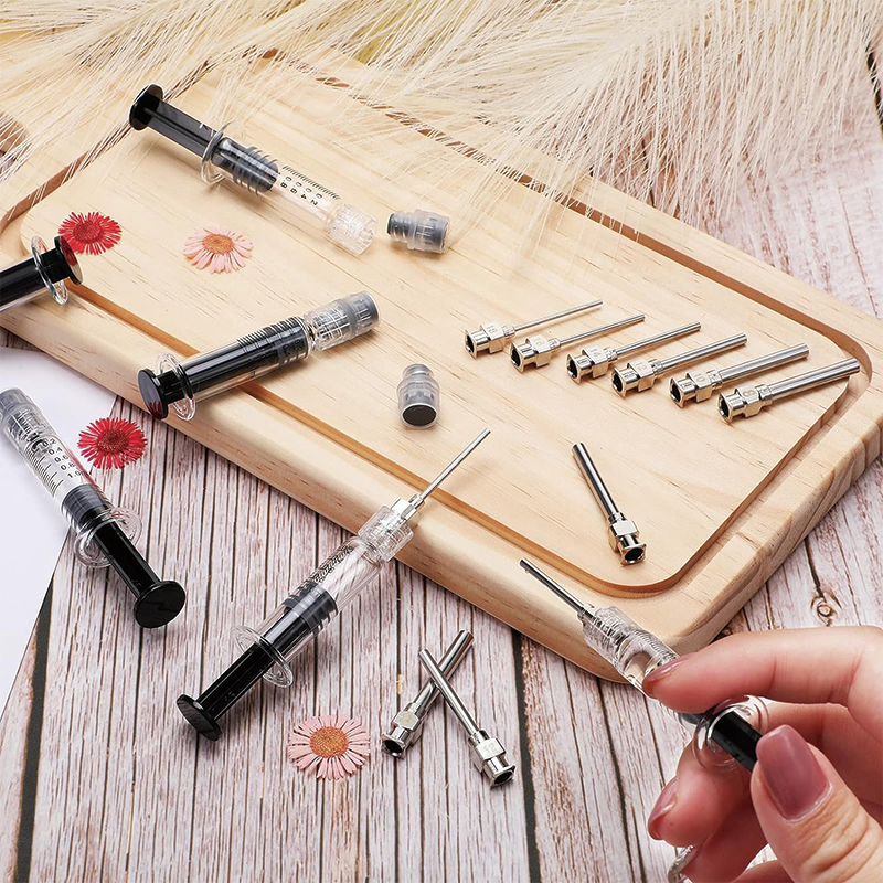 Borosilicate Glass Syringe, 12 Pieces 1 ml Borosilicate Glass Syringe Lock and 12 Pieces Stainless Steel Lock Dispensing Needle for Thick Liquids, Ink, Glue