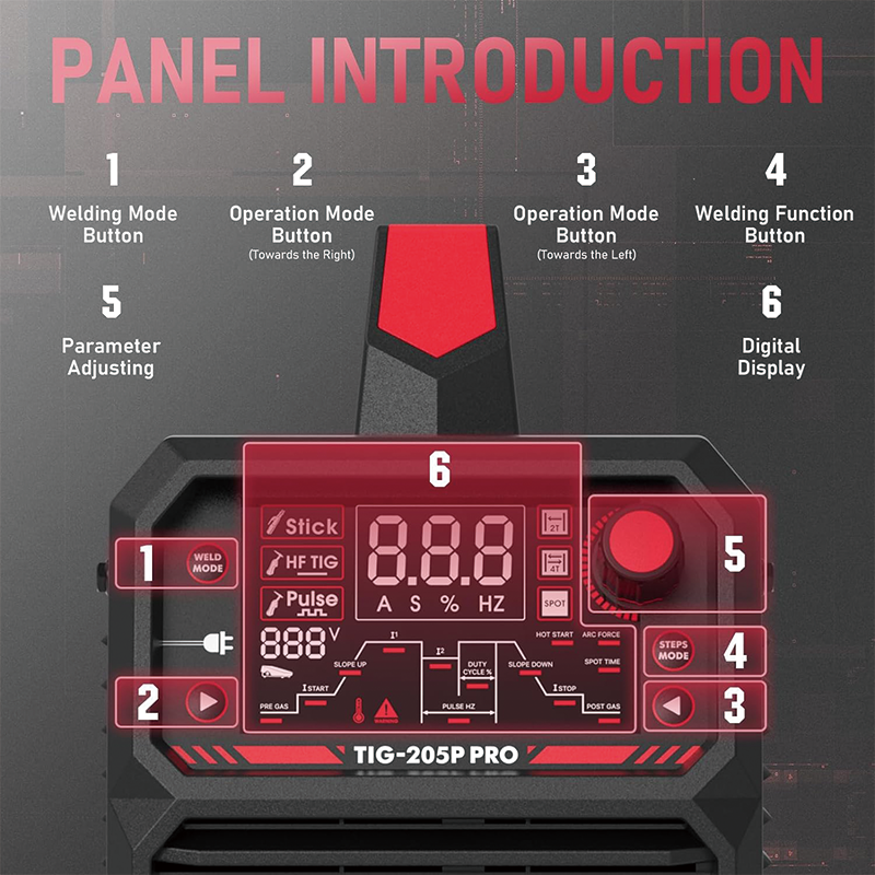 205Amp TIG Welder With Pulse,TIG 3 in 1,110&220V Dual Voltage TIG Welding,Digital Arc Welder LED Display