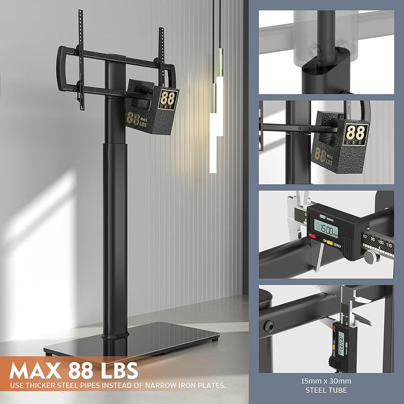 Adjustable Space Saving Universal Floor TV Stand for Most 27 to 65 inch LCD, LED OLED TVs for Corner & Bedroom