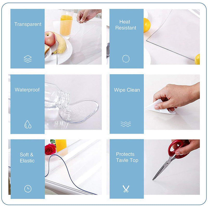 36 x 72 Inch Clear PVC Table Cover Protector 2mm Thick Custom Plastic Desk Pad Table Top Protector Mat Waterproof for Coffee Table, Dining