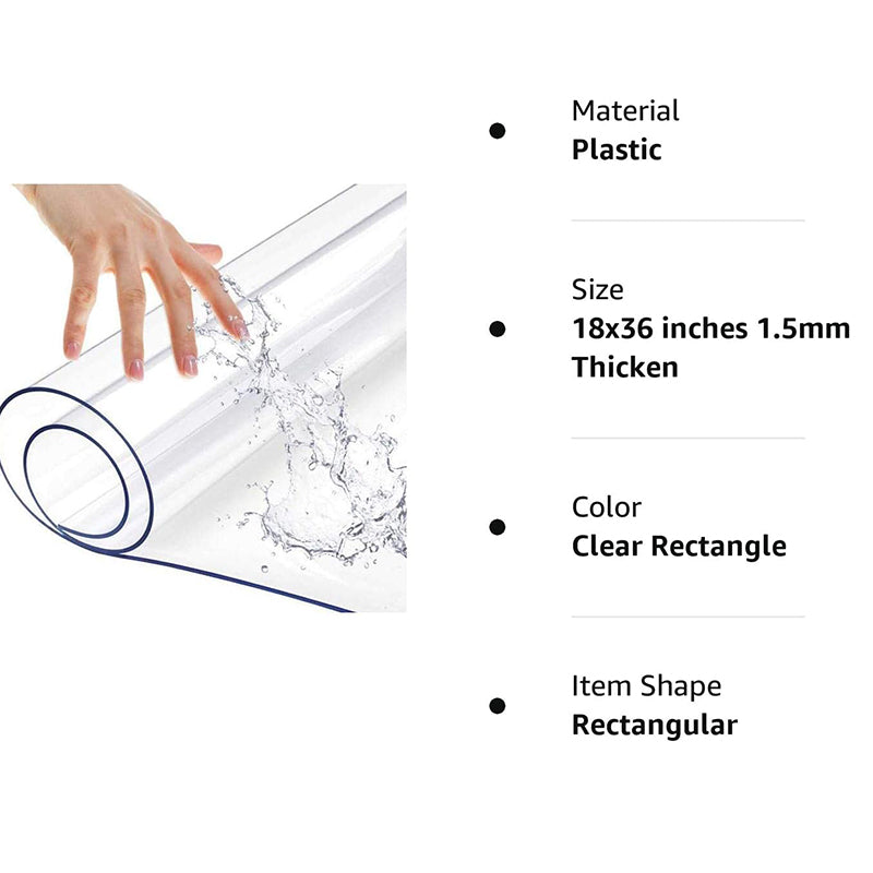 18X36 Inches 1.5mm Thicken Custom Clear Plastic Desktop Table Protector PVC Wipeable Furniture Kitchen Countertop Pad for Dining Living Room Coffee Mat