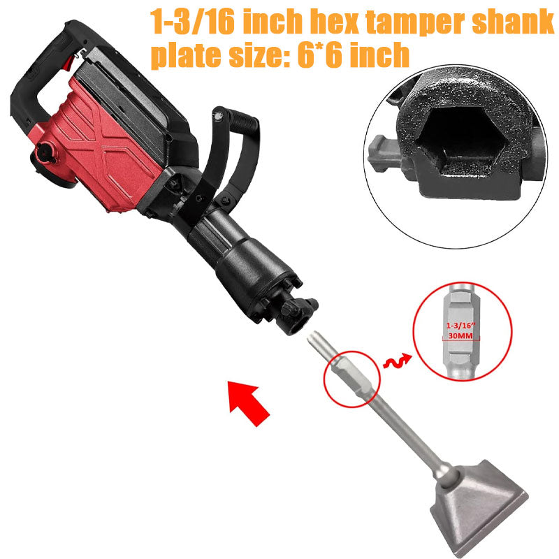1-3/16" (30mm) Tamper Handle And Tamper Plate, Soil Tamper 6 x 6" Tamper Plate, Concrete Tamper, Asphalt Tool