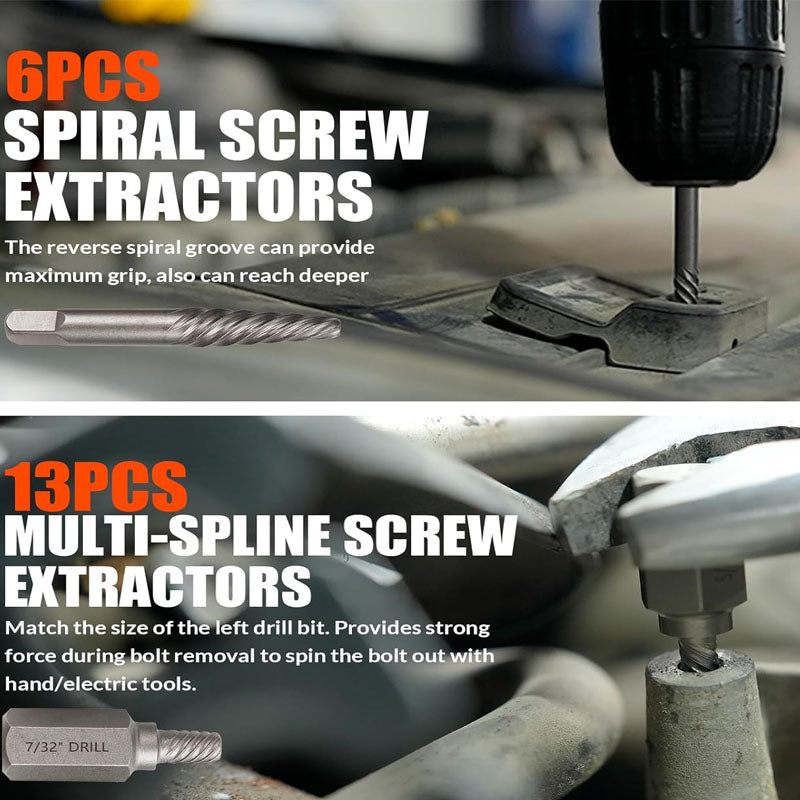 Tap Extractors 62Pcs Screw Extractor Set with Left Hand Drill Bit for Broken Nuts Bolts Stripped Screw Remove with Portable Case