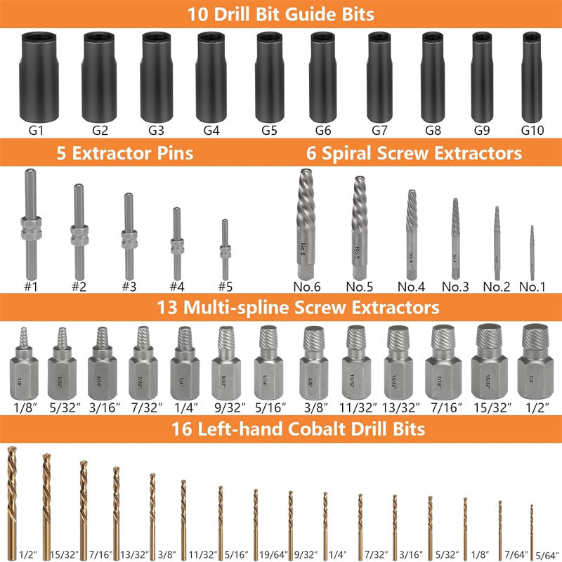 Tap Extractors 55 Pieces Easy Out Bolt Extractor Set for Removing Stripped Screws Studs Fittings and Lugs Extraction