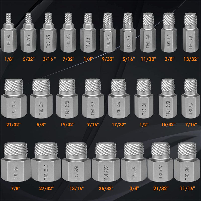 Tap Extractors 25Pcs Screw Extractor Set Hex Head Multi-Spline Extractor Kit for Stripped Broken Rounded Bolts Screws Studs