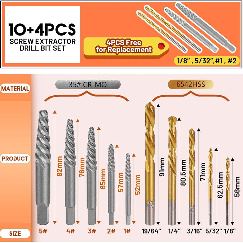 Tap Extractors 14PCS Screw Extractor Set Removing Stripped Screws Broken Bolts for Removing Damaged Bolts Screws and Nuts