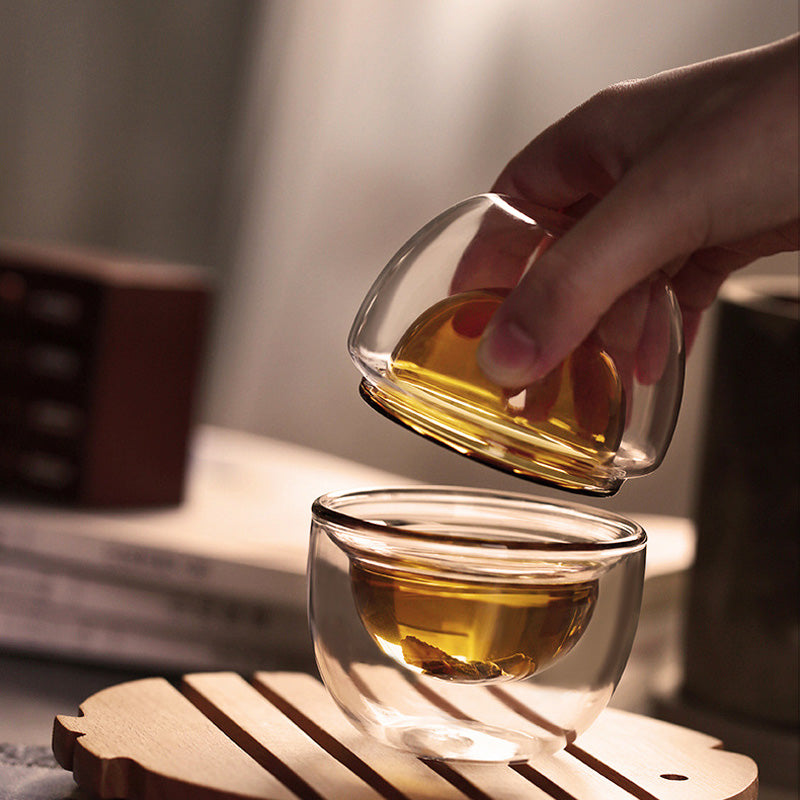 Tea Cup, Double-Layer Glass Small Tea Cup, Cute Creative Style Cup,Two-Piece Set