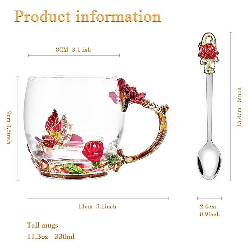 Glass Flower Tea Cup, Gift Cup For Mother Or Girlfriend, Creative Light Luxury Fashion Glass Tea Cup
