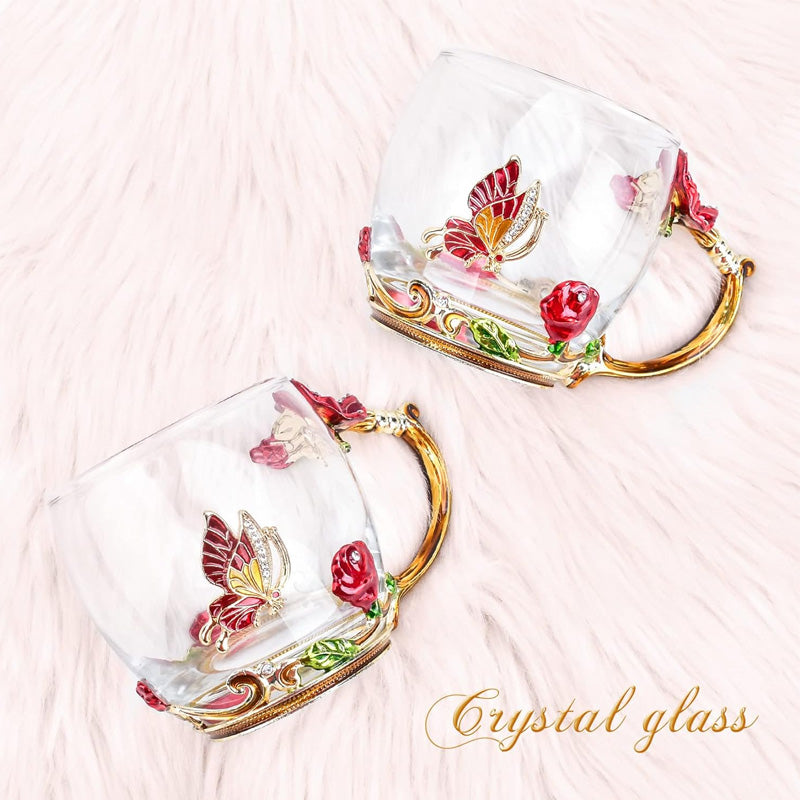 Glass Flower Tea Cup, Gift Cup For Mother Or Girlfriend, Creative Light Luxury Fashion Glass Tea Cup