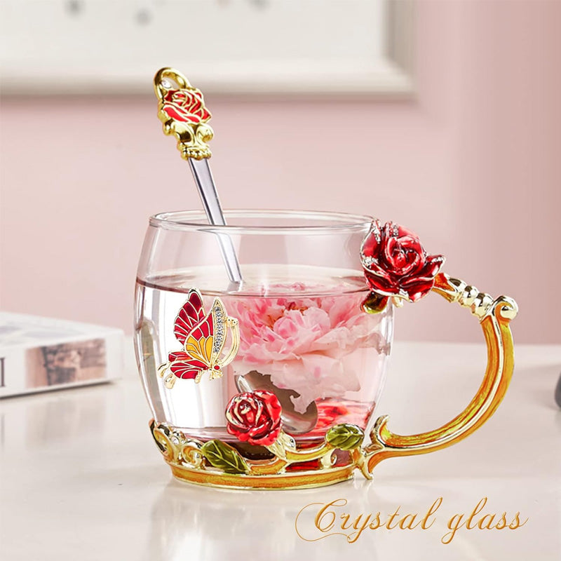 Glass Flower Tea Cup, Gift Cup For Mother Or Girlfriend, Creative Light Luxury Fashion Glass Tea Cup