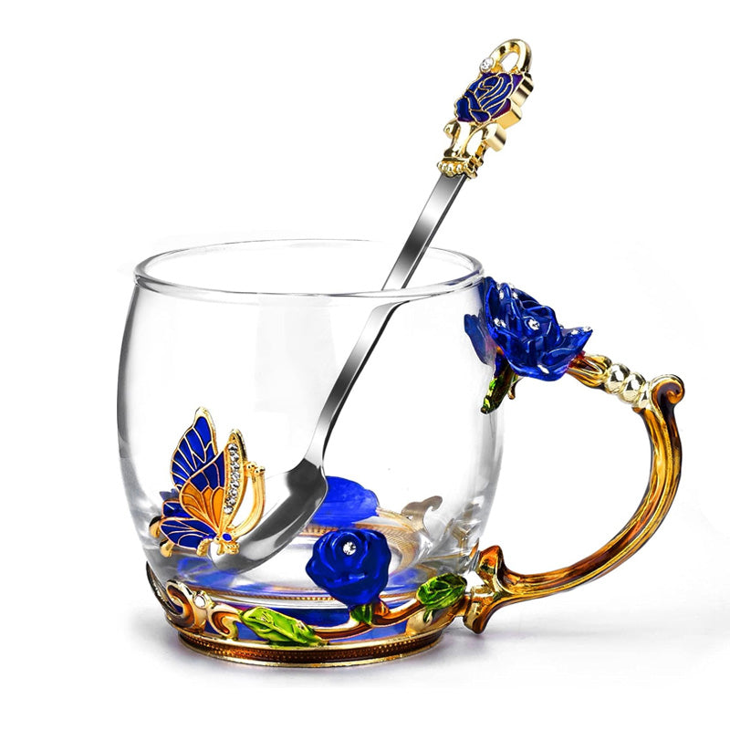 Glass Flower Tea Cup, Gift Cup For Mother Or Girlfriend, Creative Light Luxury Fashion Glass Tea Cup