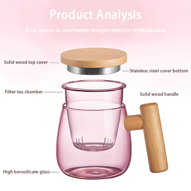 High-Grade Glass Teacup For Women, Office Tea Cup, Tea And Water Separation Flower Teacup Fairy Cup