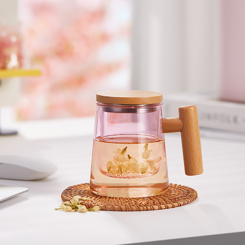 High-Grade Glass Teacup For Women, Office Tea Cup, Tea And Water Separation Flower Teacup Fairy Cup