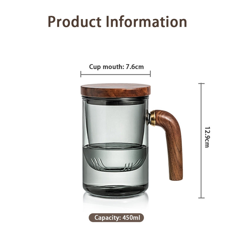 Tea Cup, Glass Tea Cup, Tea And Water Separation Cup, Wooden Handle Tea Cup, Filter Integrated Tea Cup