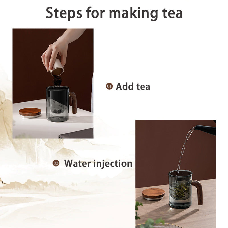 Tea Cup, Glass Tea Cup, Tea And Water Separation Cup, Wooden Handle Tea Cup, Filter Integrated Tea Cup