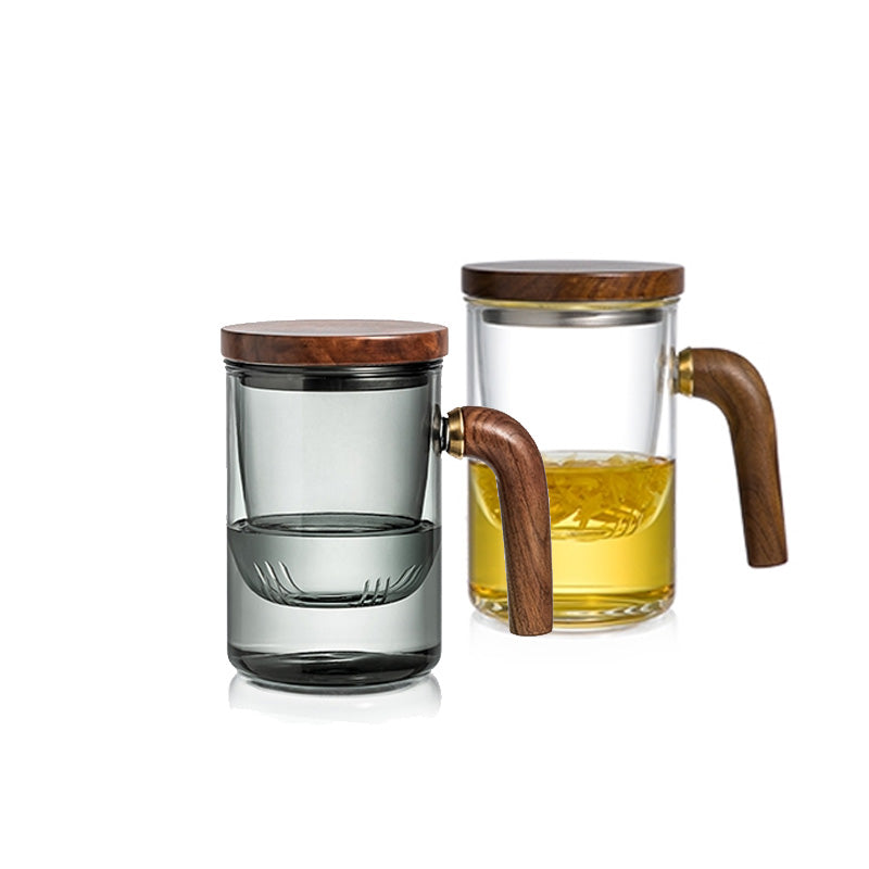 Tea Cup, Glass Tea Cup, Tea And Water Separation Cup, Wooden Handle Tea Cup, Filter Integrated Tea Cup
