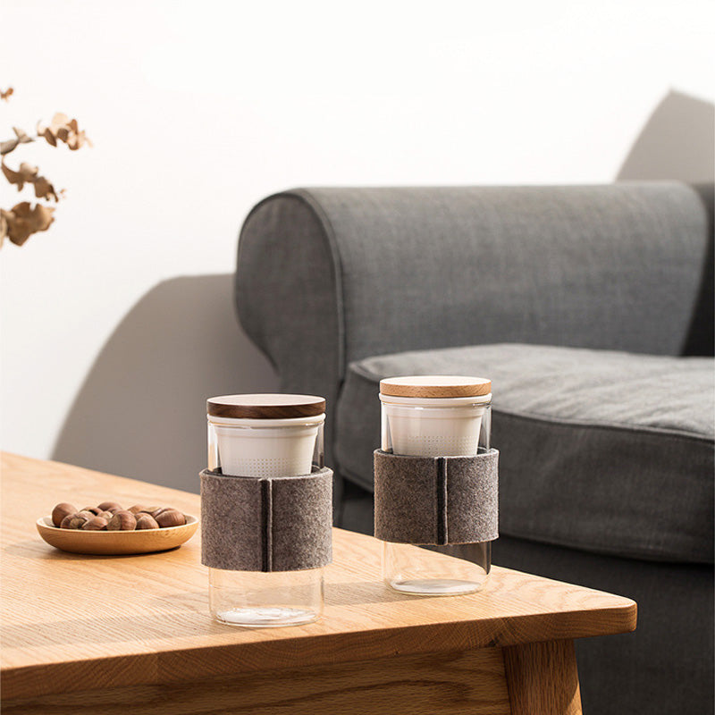 High Borosilicate Glass Tea Cup, Tea And Water Separation Filter Tea Cup, Tea Cup, Felt Cup Sleeve Insulation Tea Cup