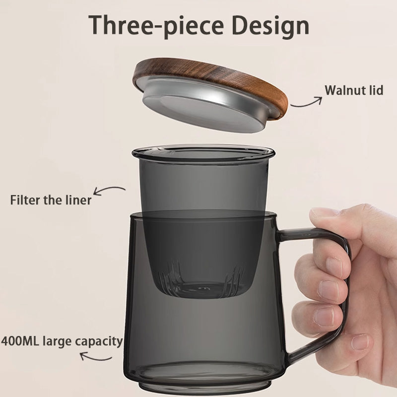 Glass Bubble Tea Cups, Filtered Water Cups With Lids, Home Large-Capacity Tea Water Separation Creative Cups