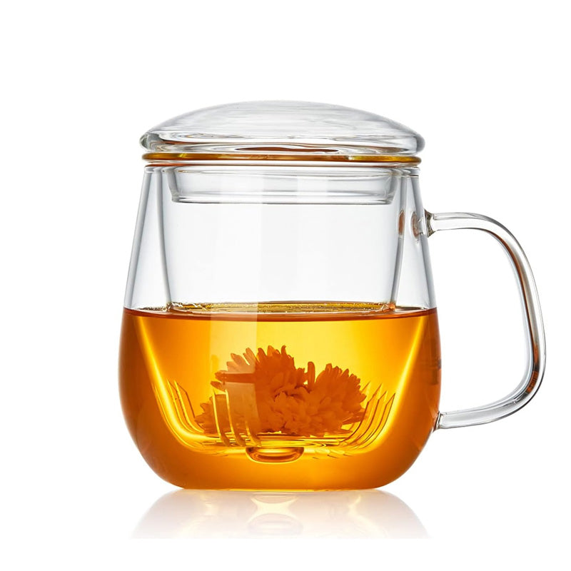 Glass Household Tea Water Separation Tea Cup, Men's Office Water Cup Tea Cup, Flower Tea Cup With Lid