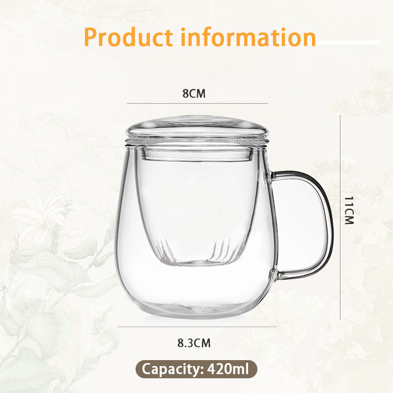 Glass Household Tea Water Separation Tea Cup, Men's Office Water Cup Tea Cup, Flower Tea Cup With Lid