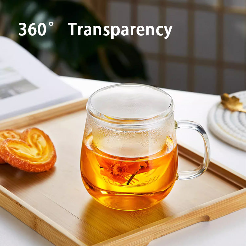 Glass Household Tea Water Separation Tea Cup, Men's Office Water Cup Tea Cup, Flower Tea Cup With Lid