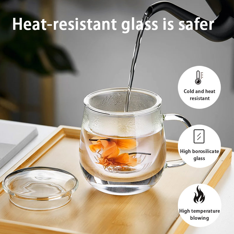 Glass Household Tea Water Separation Tea Cup, Men's Office Water Cup Tea Cup, Flower Tea Cup With Lid