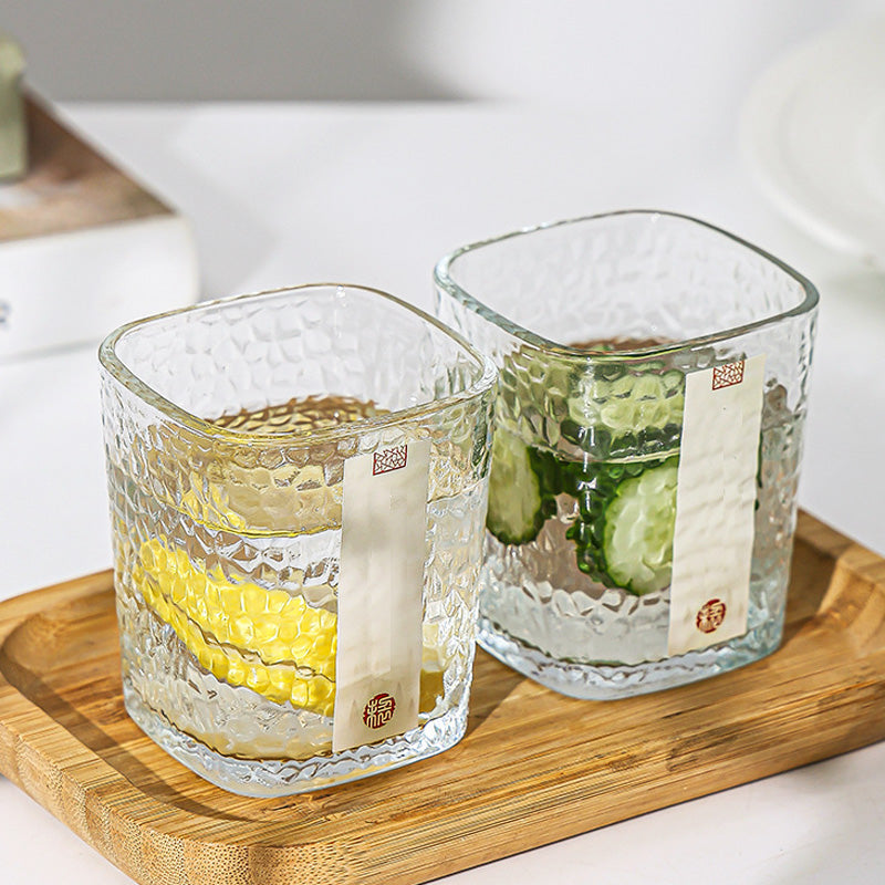 Hammered Glass Small Teacup, Modern Simple Thickened Glass Teacup, Heat-Resistant Tea Cup, Multi-Purpose Glass cup