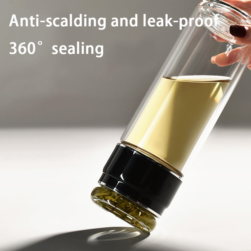 Portable Drinking Tea Cup, Glass Cup With Tea Filter, High Temperature Resistant Tea Water Separation Cup Double Layer Glass Cup