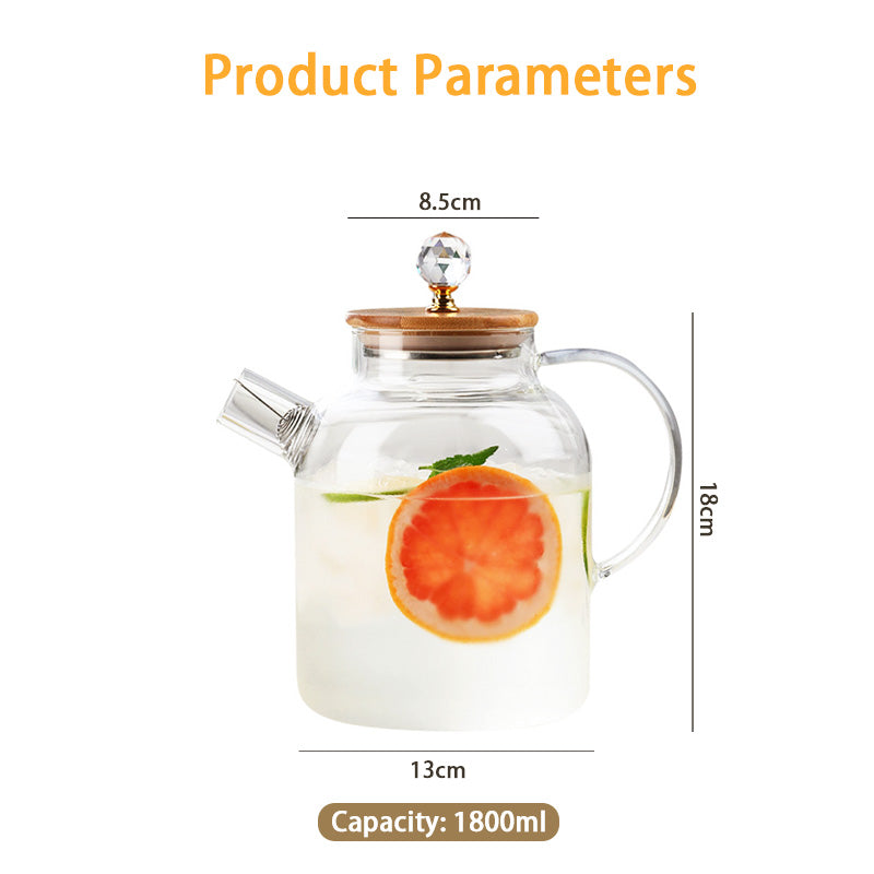 Heat-Resistant High Borosilicate Glass Teapot, Large Capacity Glass Bamboo Lid Teapot, Multi-Purpose Teapot