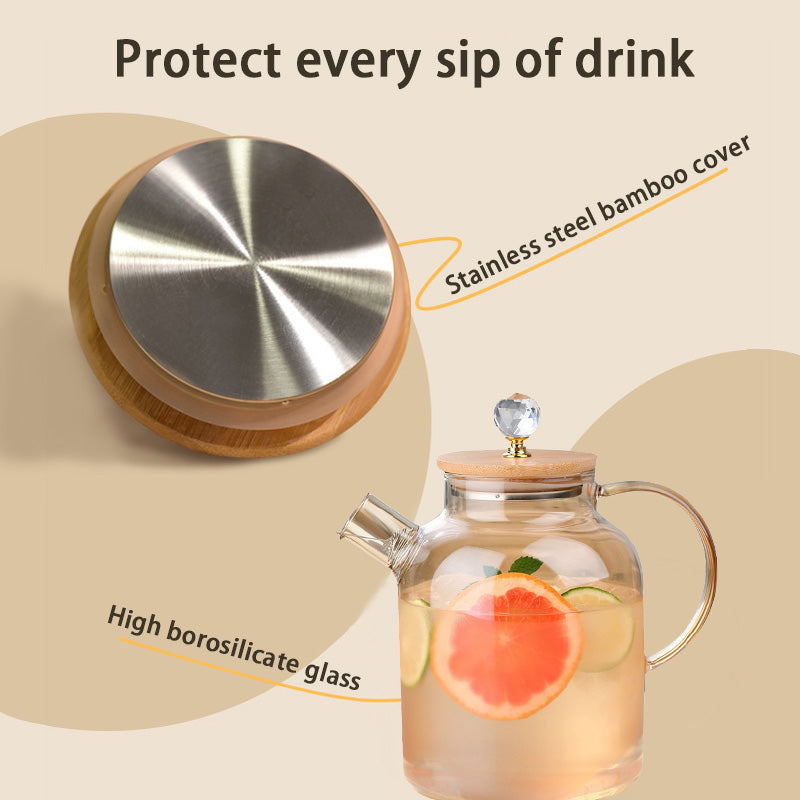Heat-Resistant High Borosilicate Glass Teapot, Large Capacity Glass Bamboo Lid Teapot, Multi-Purpose Teapot