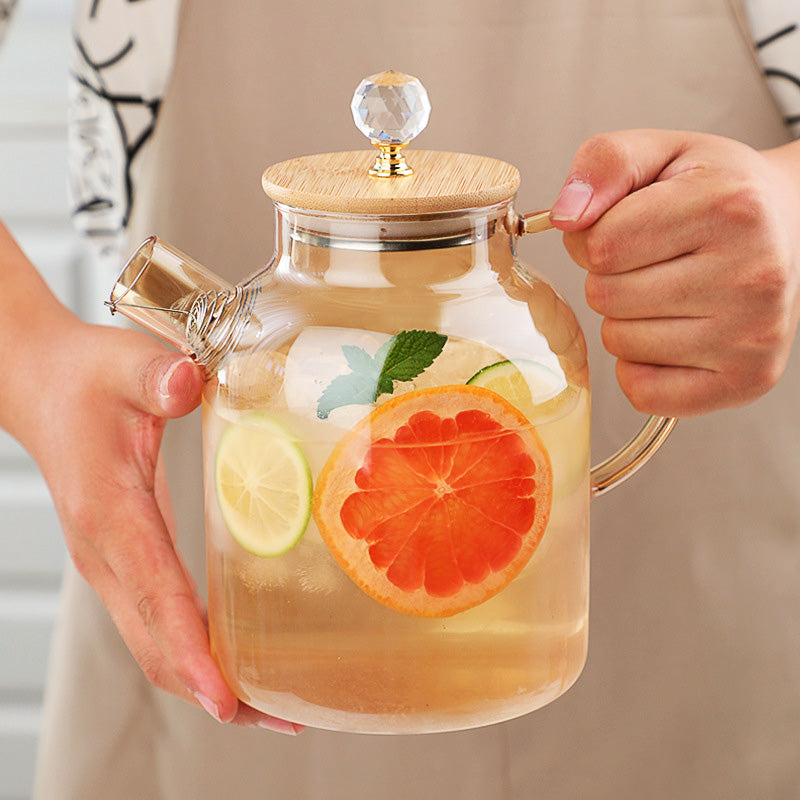 Heat-Resistant High Borosilicate Glass Teapot, Large Capacity Glass Bamboo Lid Teapot, Multi-Purpose Teapot