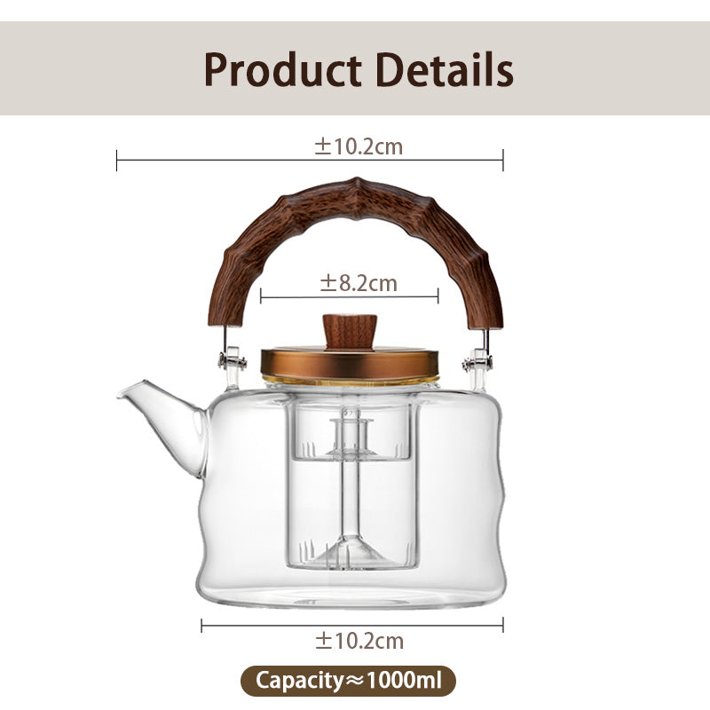 Glass Teapot, Steaming Teapot, High Temperature Resistant Teapot, High Temperature Resistant Thickened Large Capacity Teapot, Simple Design Tea Making Artifact High Borosilicate Teapot Bamboo Teapot