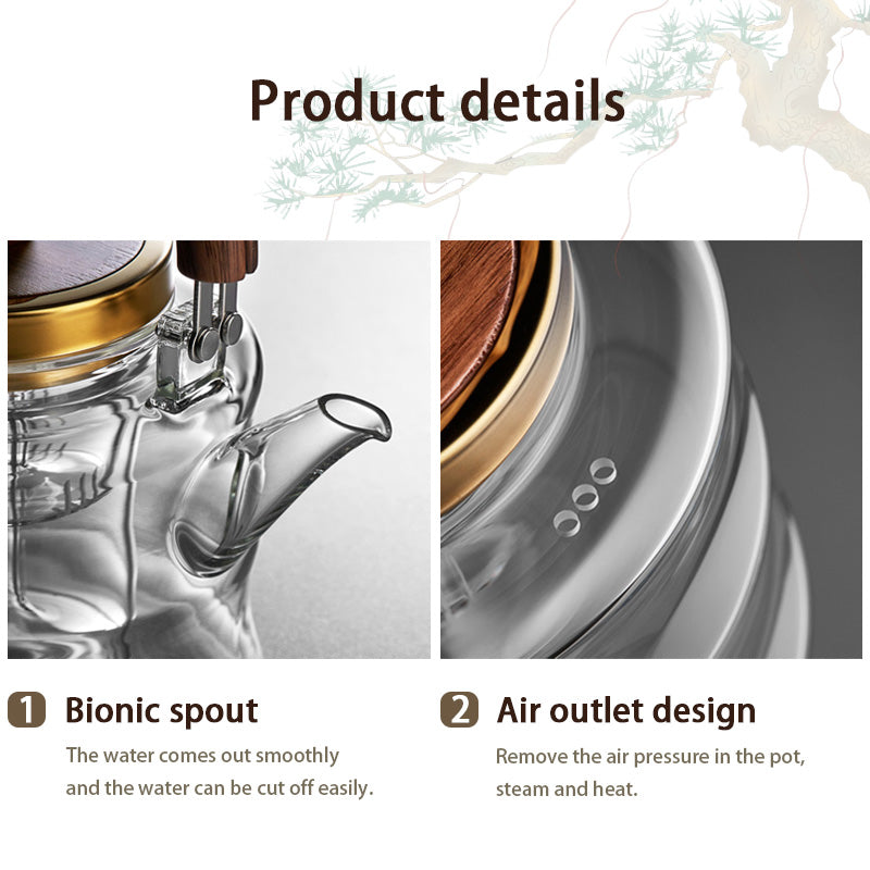 Glass Teapot, Steaming Teapot, High Temperature Resistant Teapot, High Temperature Resistant Thickened Large Capacity Teapot, Simple Design Tea Making Artifact High Borosilicate Teapot Bamboo Teapot