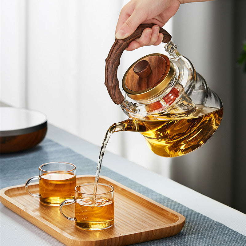 Glass Teapot, Steaming Teapot, High Temperature Resistant Teapot, High Temperature Resistant Thickened Large Capacity Teapot, Simple Design Tea Making Artifact High Borosilicate Teapot Bamboo Teapot