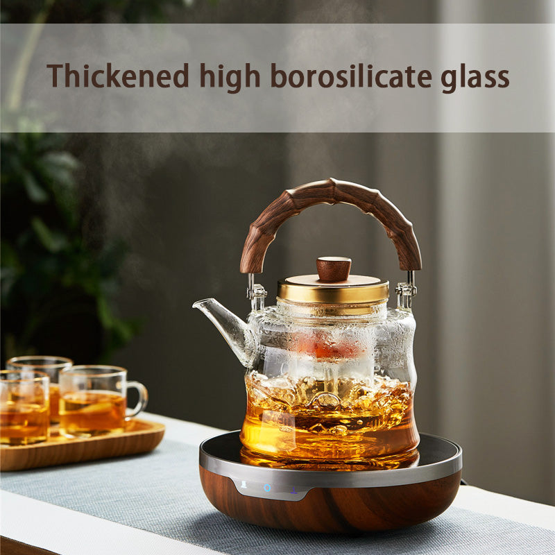 Glass Teapot, Steaming Teapot, High Temperature Resistant Teapot, High Temperature Resistant Thickened Large Capacity Teapot, Simple Design Tea Making Artifact High Borosilicate Teapot Bamboo Teapot