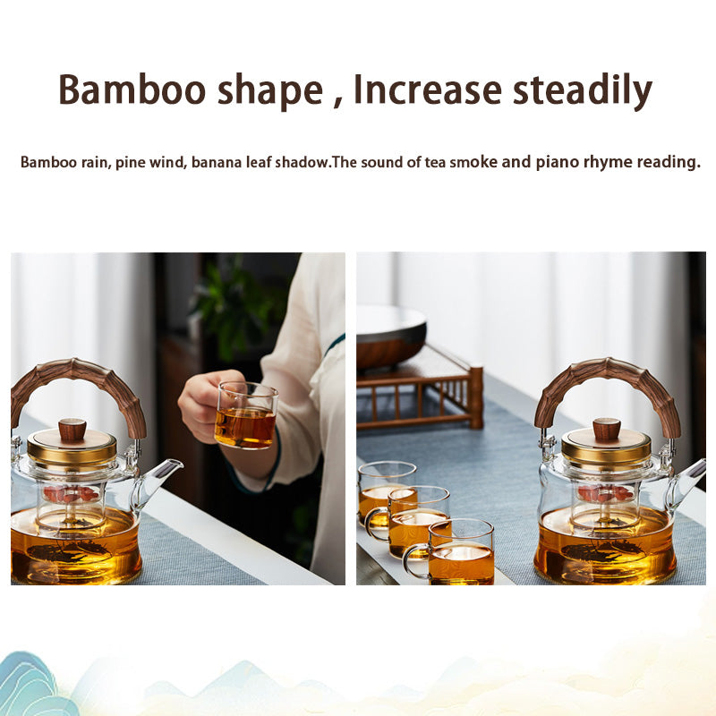 Glass Teapot, Steaming Teapot, High Temperature Resistant Teapot, High Temperature Resistant Thickened Large Capacity Teapot, Simple Design Tea Making Artifact High Borosilicate Teapot Bamboo Teapot
